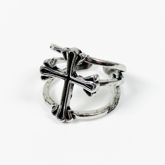 Retro Adjustable Antique Cross Ring Silver
