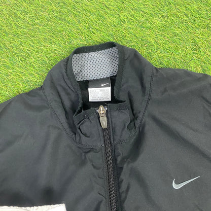 00s Nike Piping Tracksuit Jacket + Joggers Set Black Large