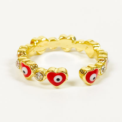 Retro Adjustable Eye Heart Ring Gold