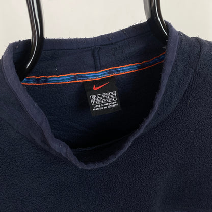 90s Nike Centre Swoosh Fleece Sweatshirt Blue Large