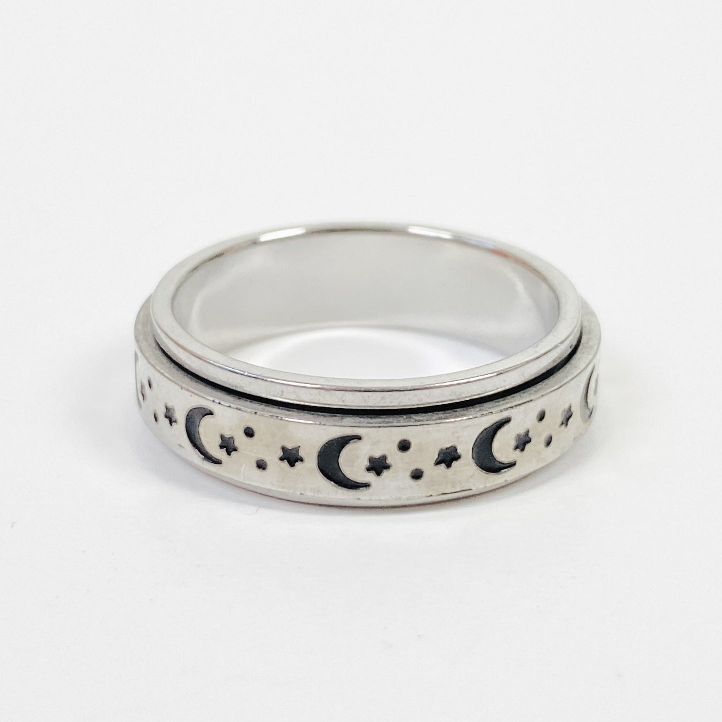 Retro Vintage Star & Moon Spinning Ring Silver