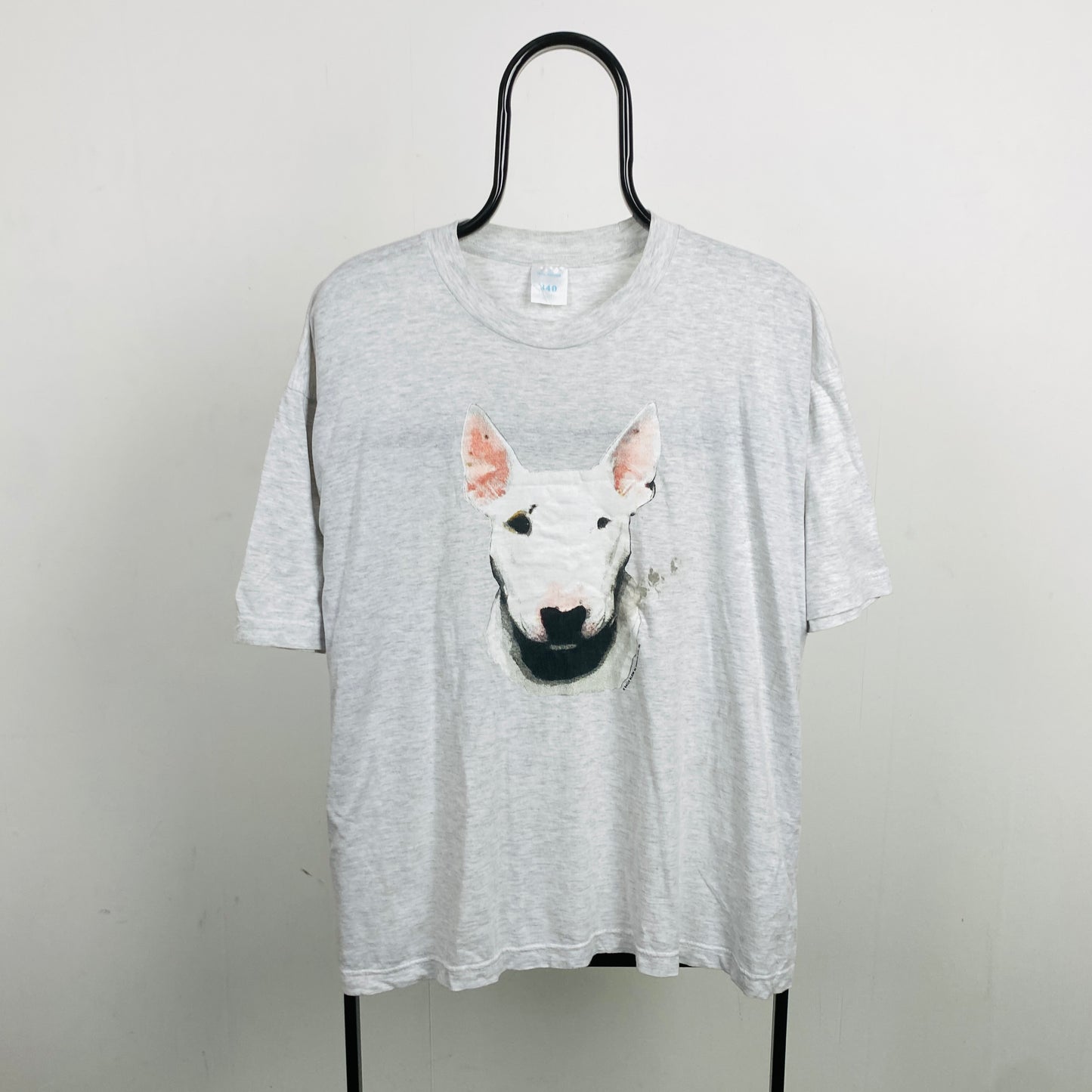 Retro 90s Bull Terrier Dog T-Shirt Grey Large