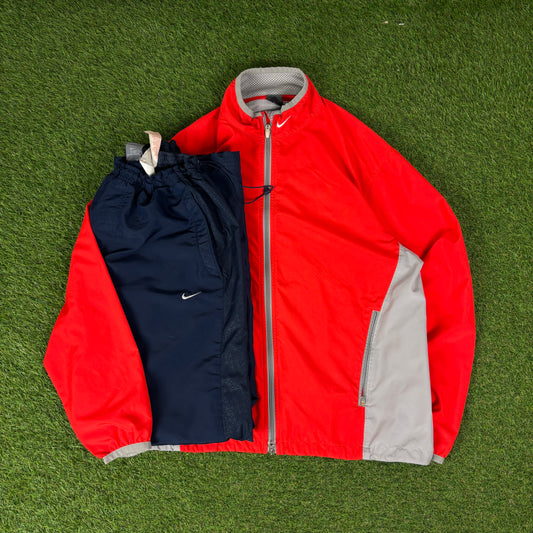 00s Nike Piping Tracksuit Jacket + Joggers Set Red Large