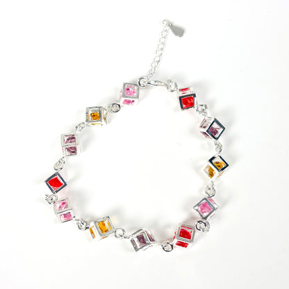 Vintage Gemstone Box Bracelet .925 Silver