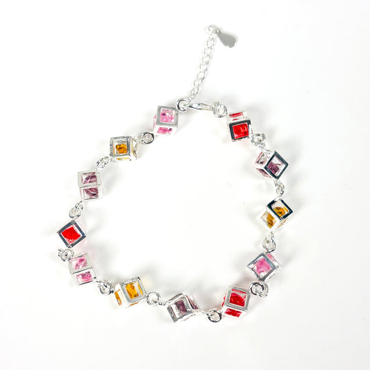 Vintage Gemstone Box Bracelet .925 Silver
