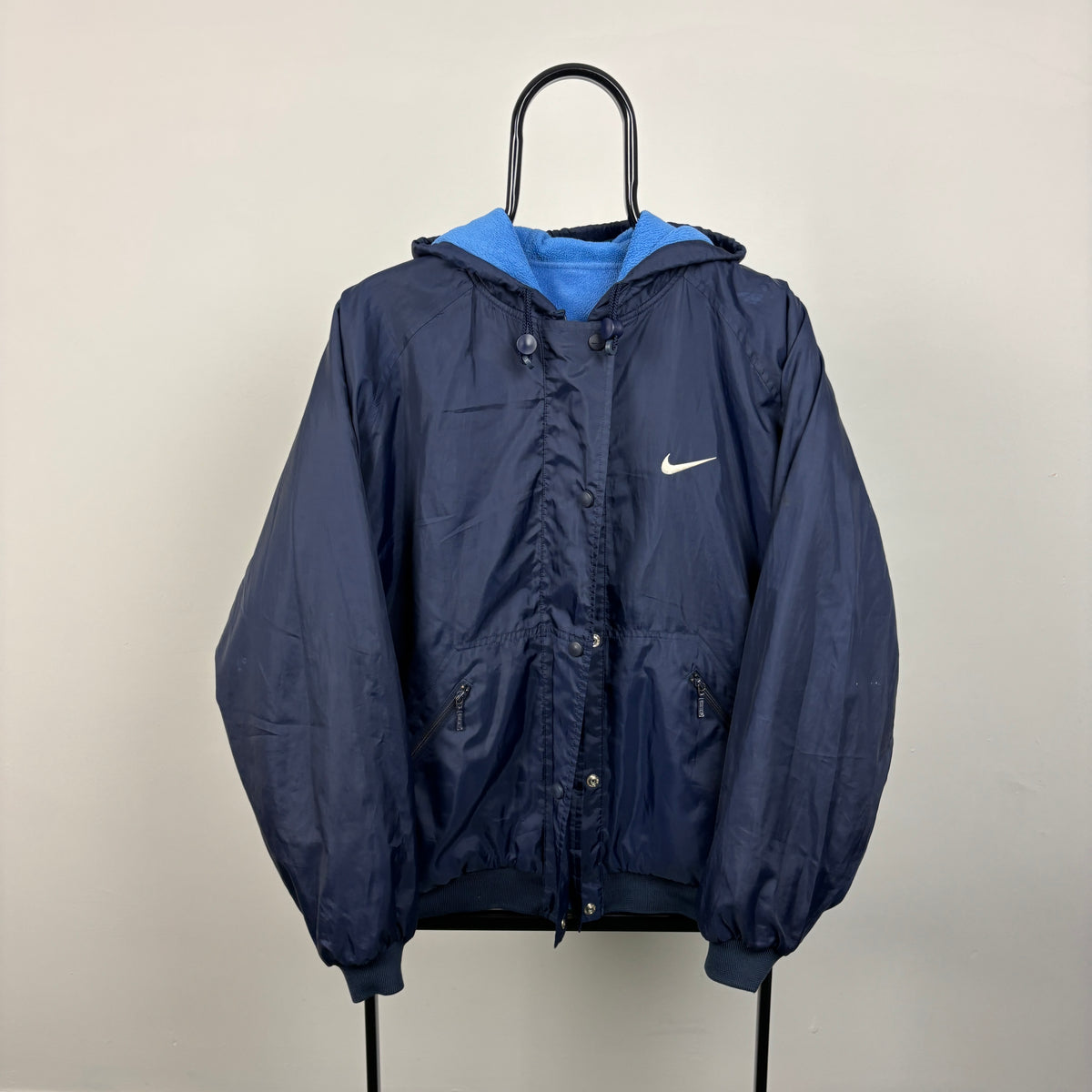90s Nike Reversible Fleece Coat Jacket Blue Large