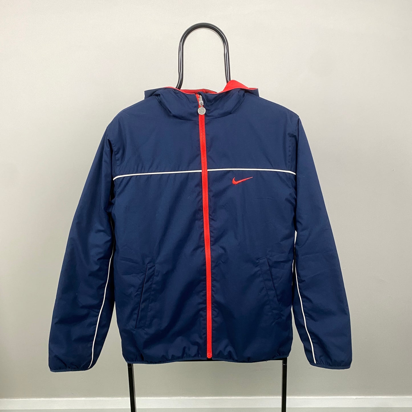 00s Nike Reversible Piping Fleece Coat Jacket Blue Small