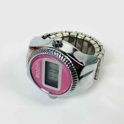 Retro Adjustable Digital Watch Ring Silver Pink