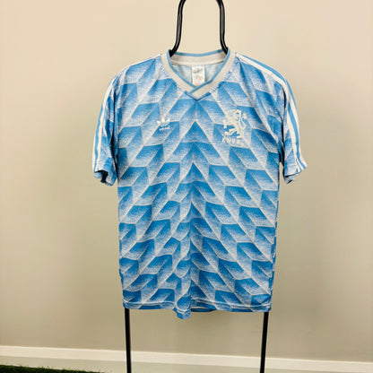 90s Adidas Netherlands Football Shirt T-Shirt Blue Small