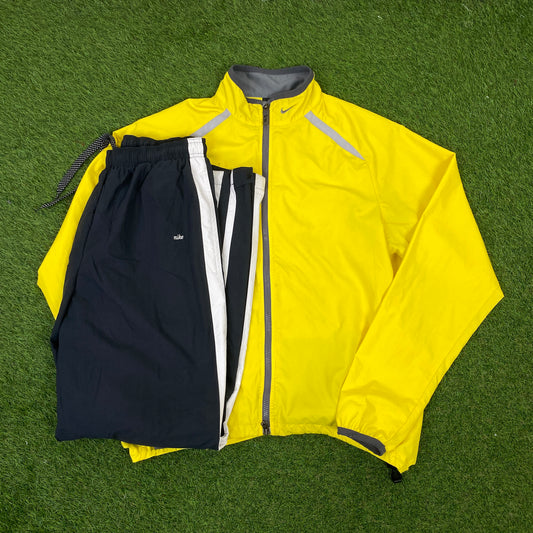 00s Nike Piping Tracksuit Set Jacket + Joggers Yellow XL