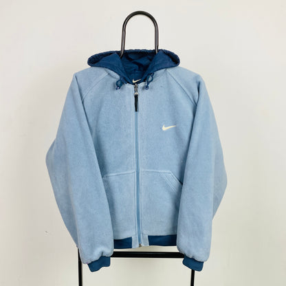 90s Nike Reversible Fleece Puffer Jacket Blue Medium