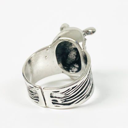 Adjustable Vintage Rhino Ring Silver
