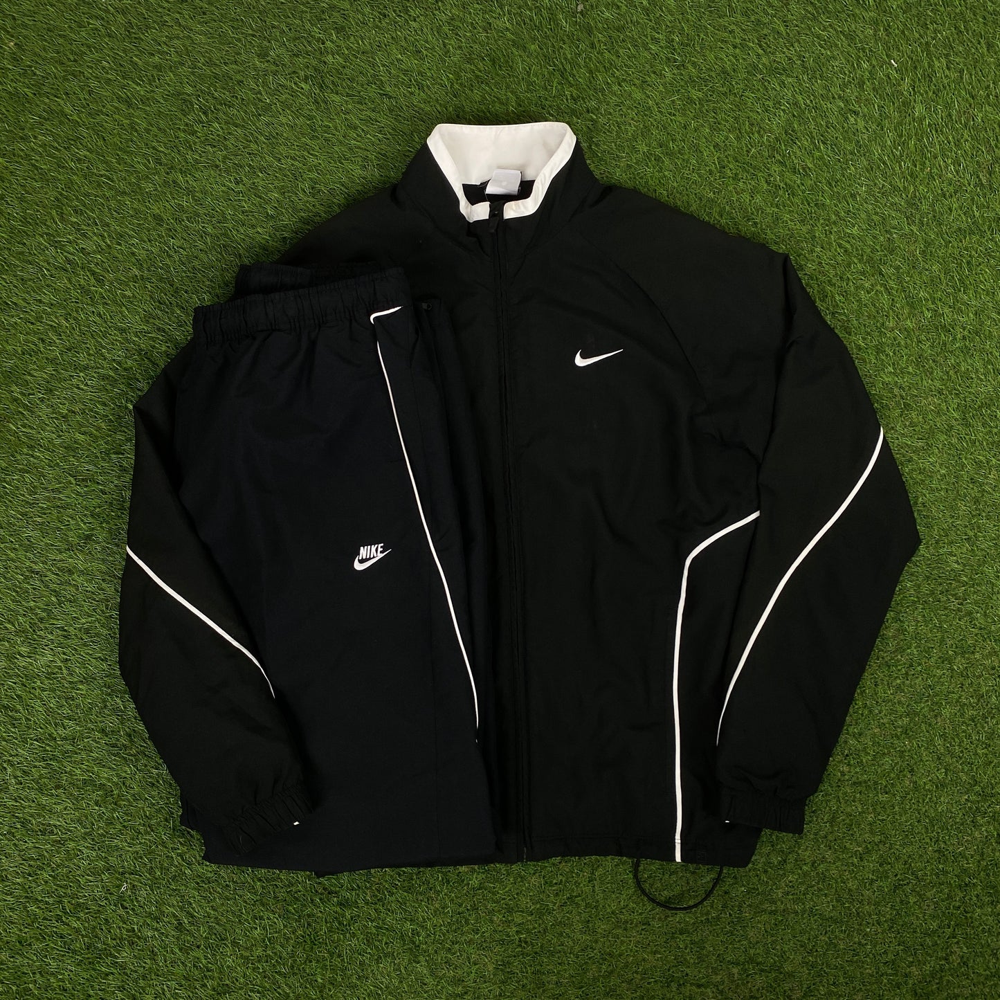 00s Nike Piping Tracksuit Jacket + Joggers Set Black Large