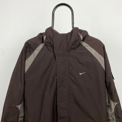 90s Nike Reversible Fleece Coat Jacket Brown XL