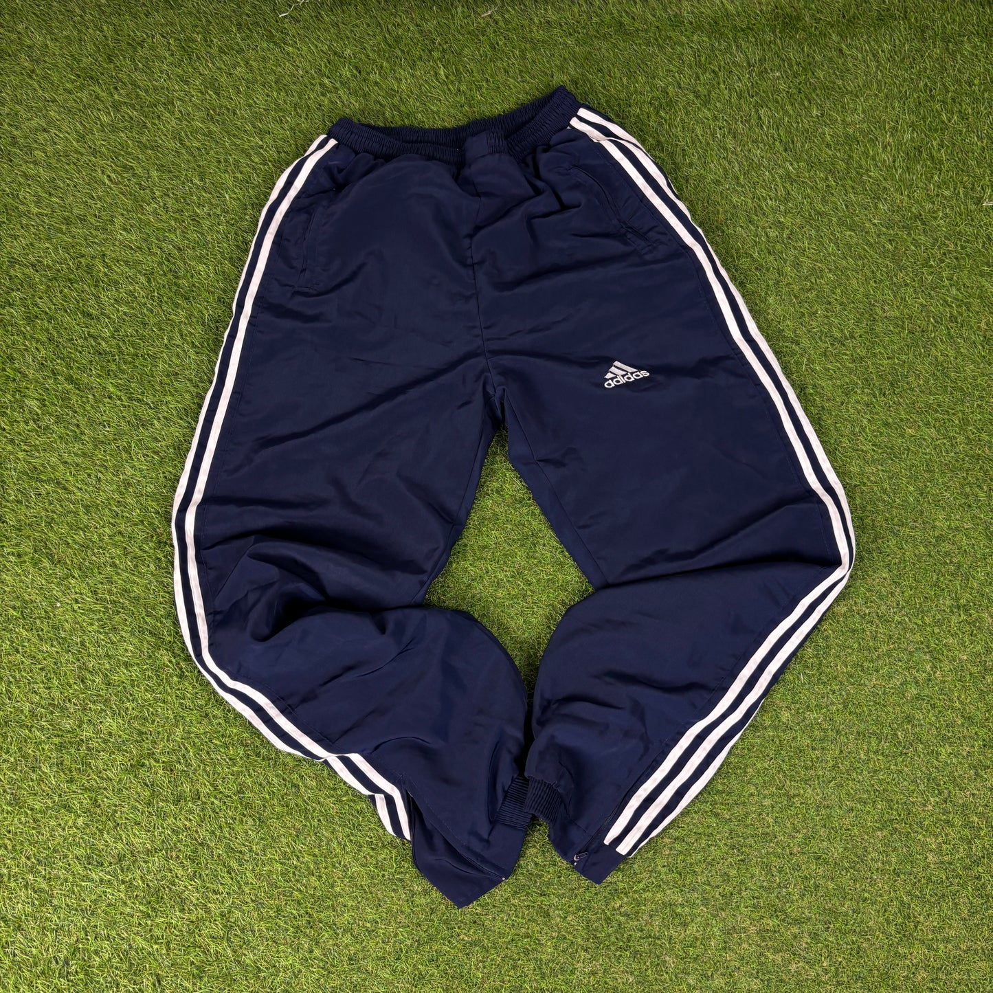 90s Adidas Piping Windbreaker Tracksuit Set Jacket + Joggers Blue XL