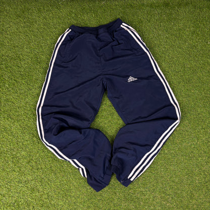 90s Adidas Piping Windbreaker Tracksuit Set Jacket + Joggers Blue XL