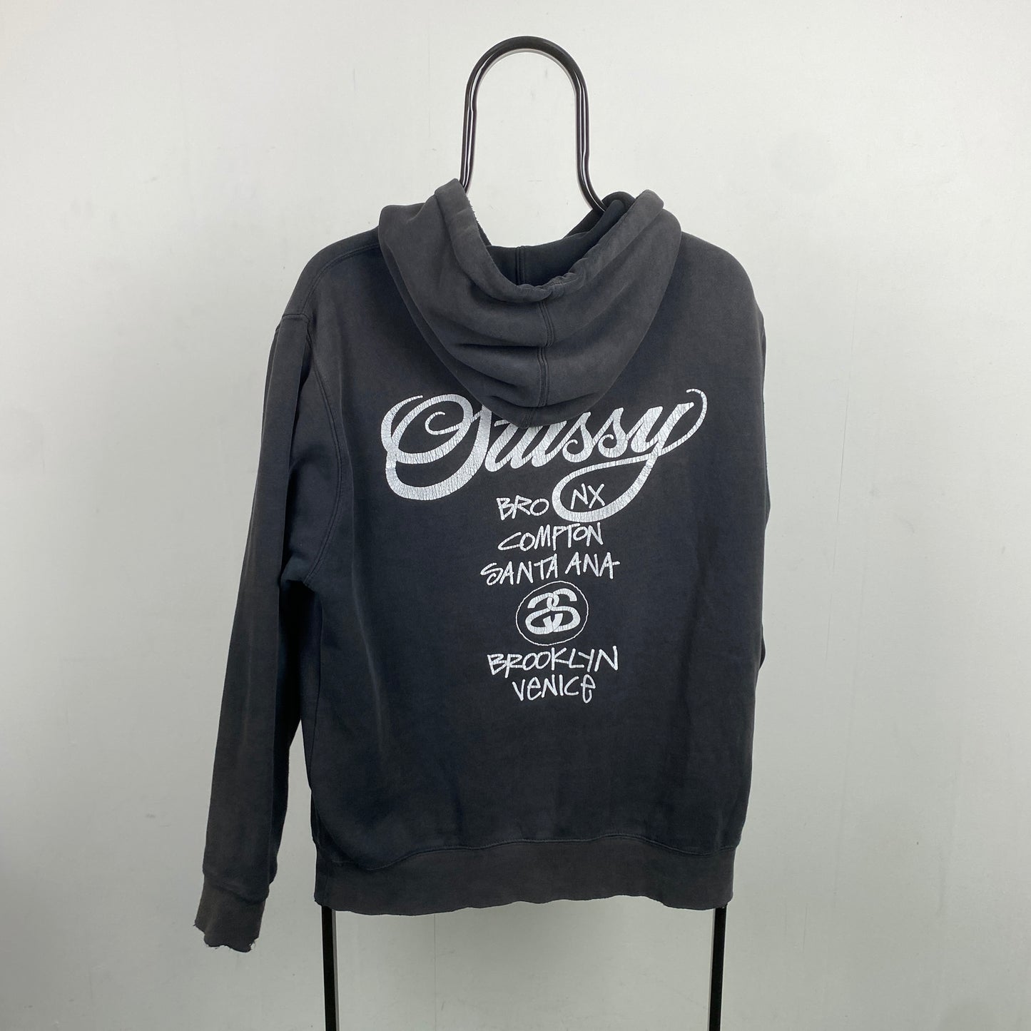 Retro 00s Stussy Thrashed Hoodie Black Medium