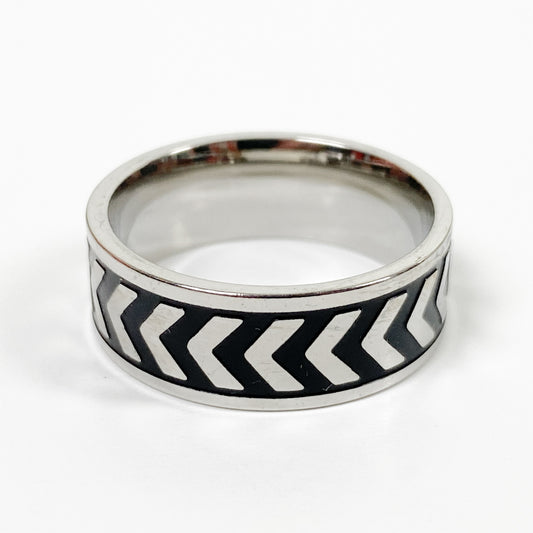 Retro Vintage Racing Stripe Ring Silver