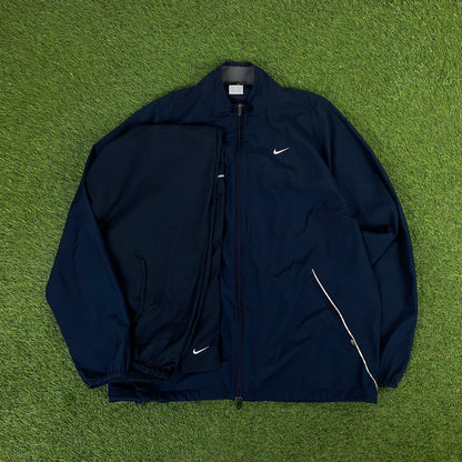 00s Nike Piping Windbreaker Tracksuit Set Jacket + Joggers Blue XL