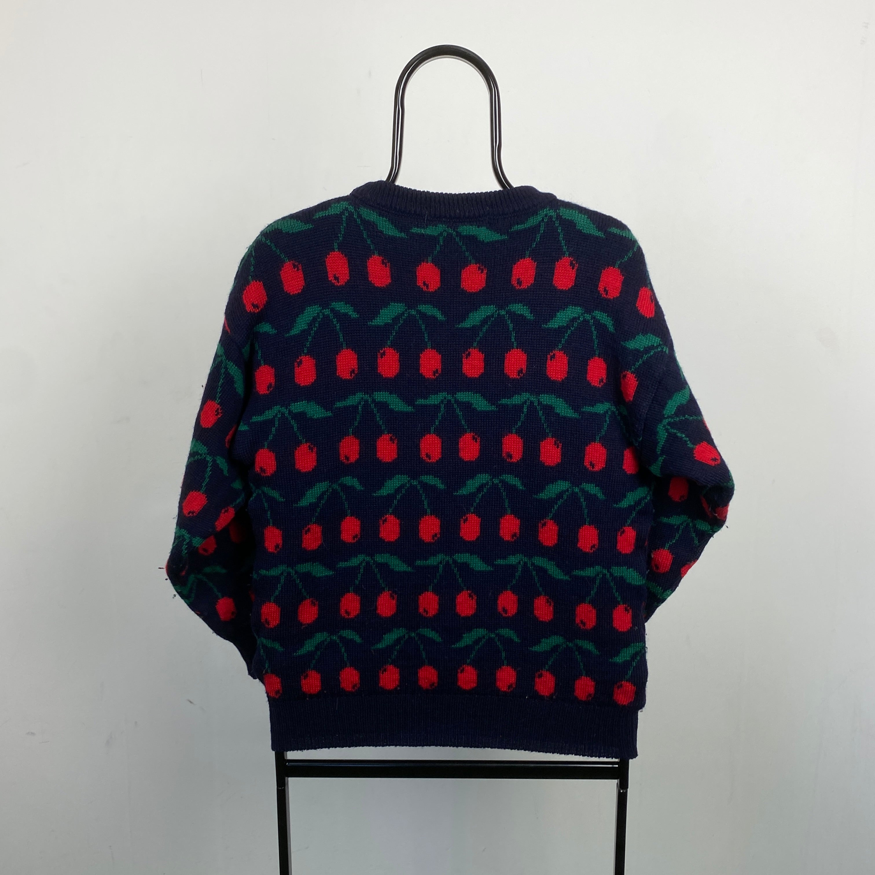 Retro Tulchan Cherry Knit Sweatshirt Blue Large