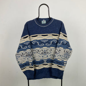 Retro Chunky Knit Sweatshirt Blue XL