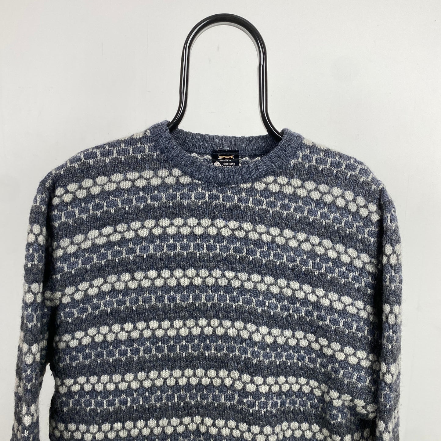 Retro 90s Shetland Wool Sweatshirt Blue Medium