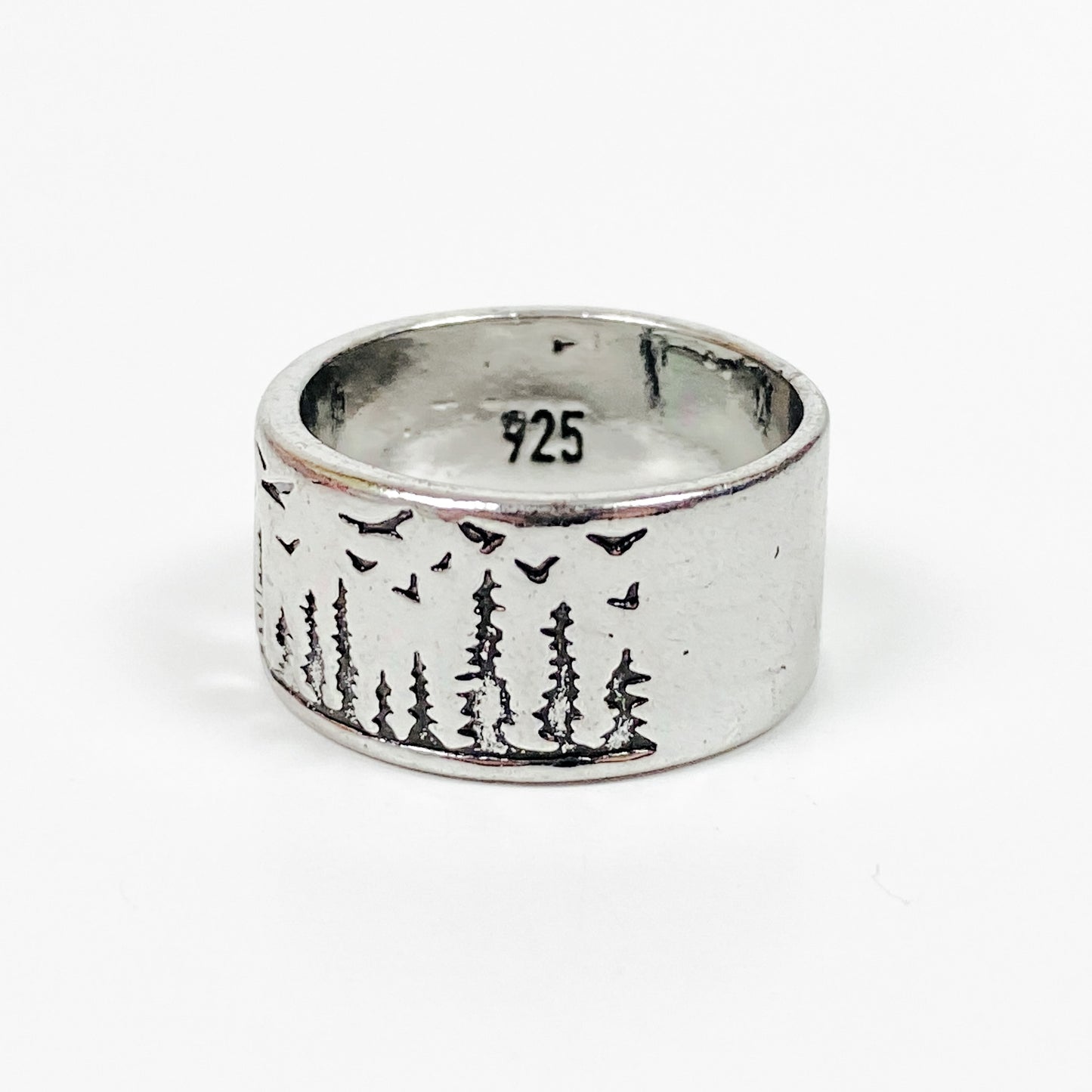 Retro Vintage Tree Ring Silver