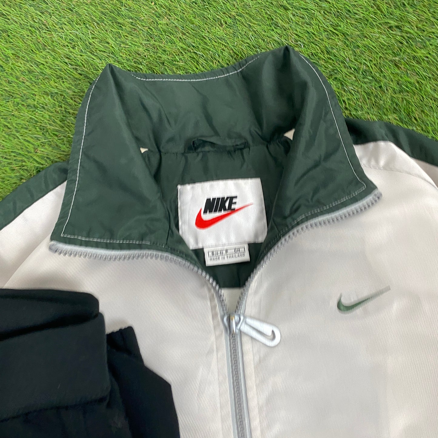 90s Nike Piping Windbreaker Jacket + Joggers Set White Small