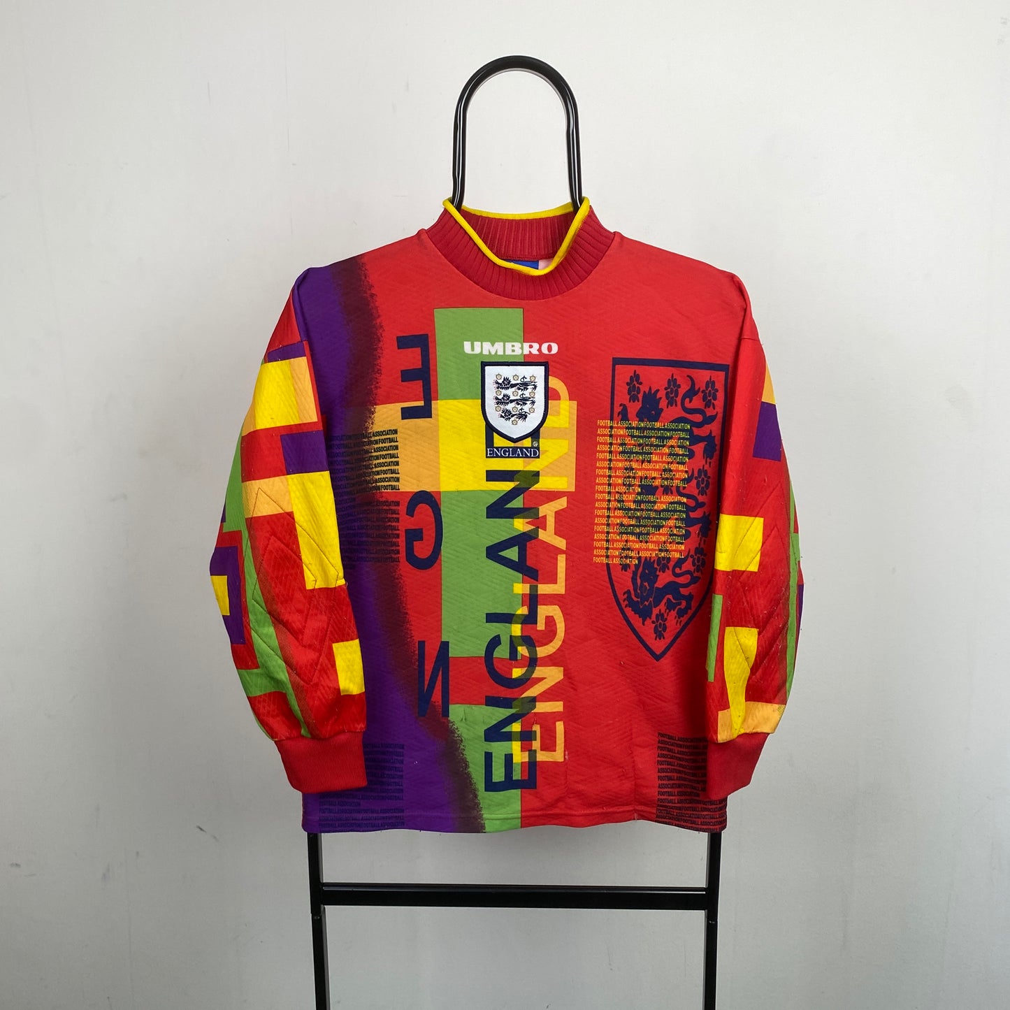 Retro 90s Umbro England Shirt Sweatshirt Red XS