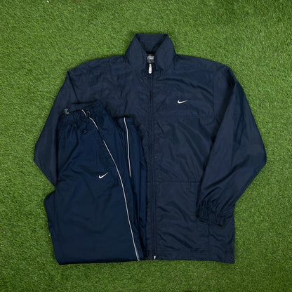 00s Nike Piping Windbreaker Jacket + Joggers Set Blue Medium