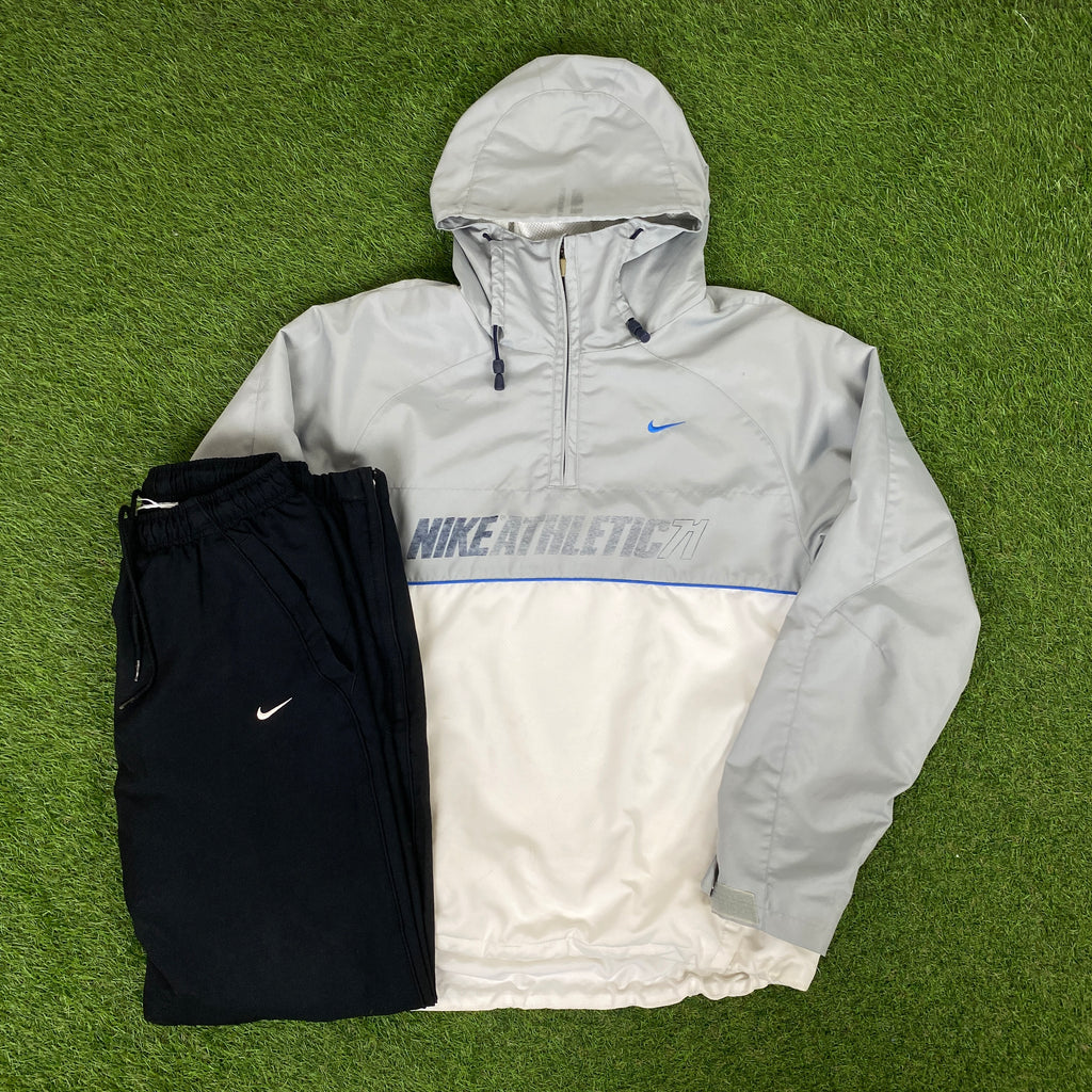00s Nike Piping Windbreaker Jacket + Joggers Set Grey Small