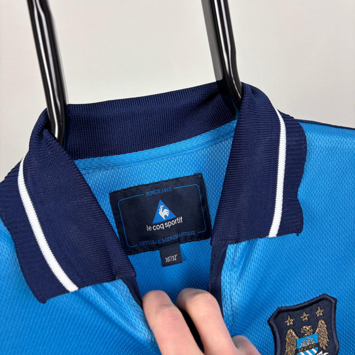 90s Le Coq Sportif Manchester City Football Shirt T-Shirt Blue XS