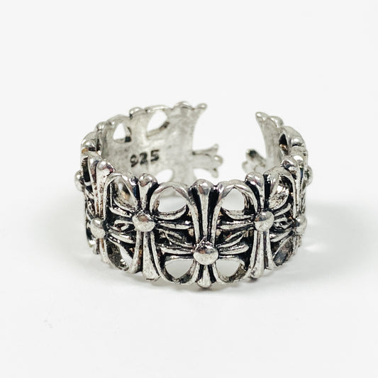 Adjustable Antique Fleur Band Ring Silver
