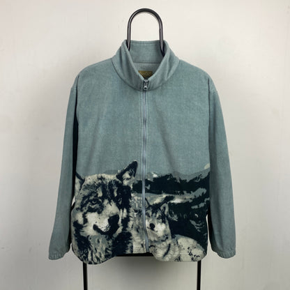 Retro 90s Wolf Fleece Sweatshirt Blue XL