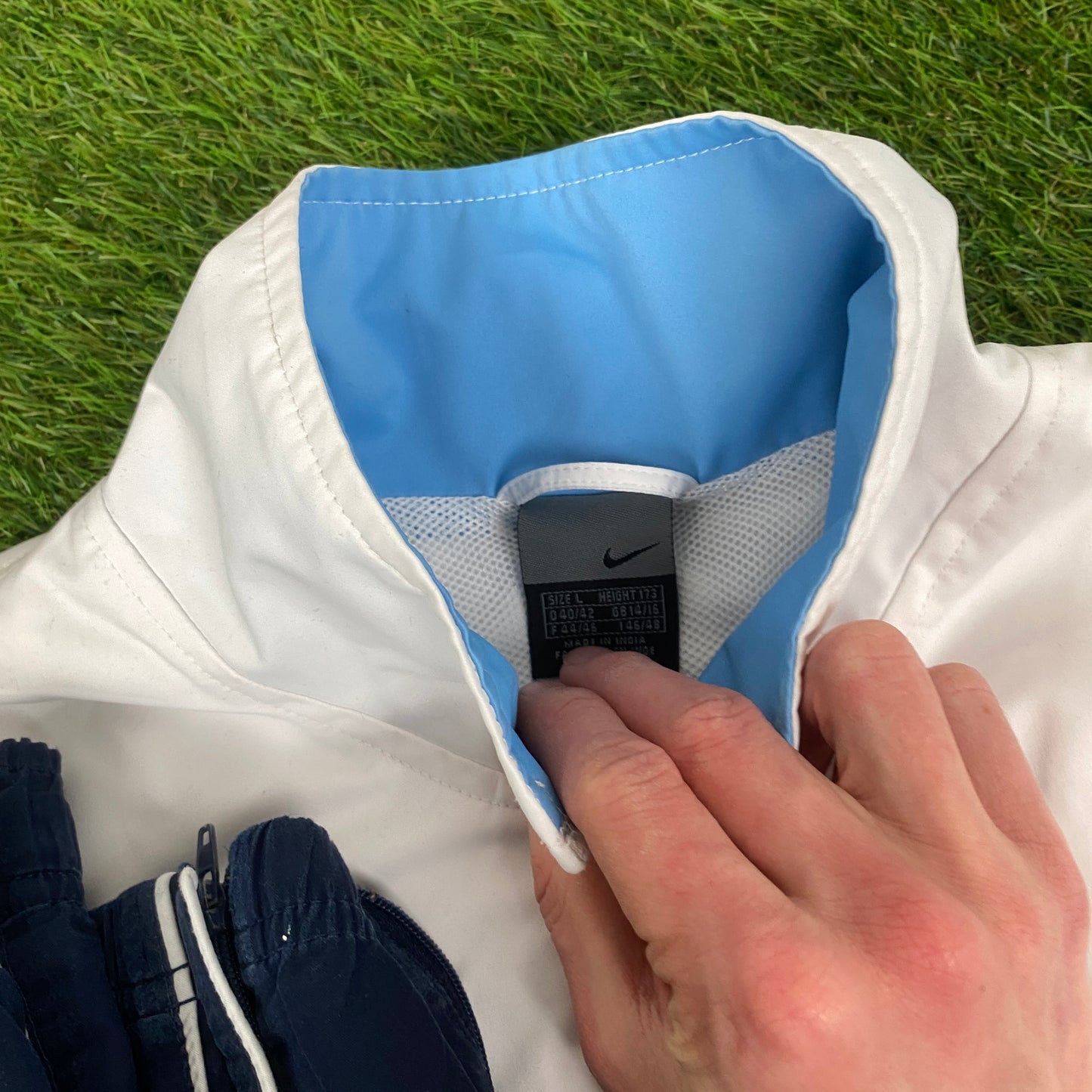 00s Nike Piping Tracksuit Jacket + Joggers Set White Large