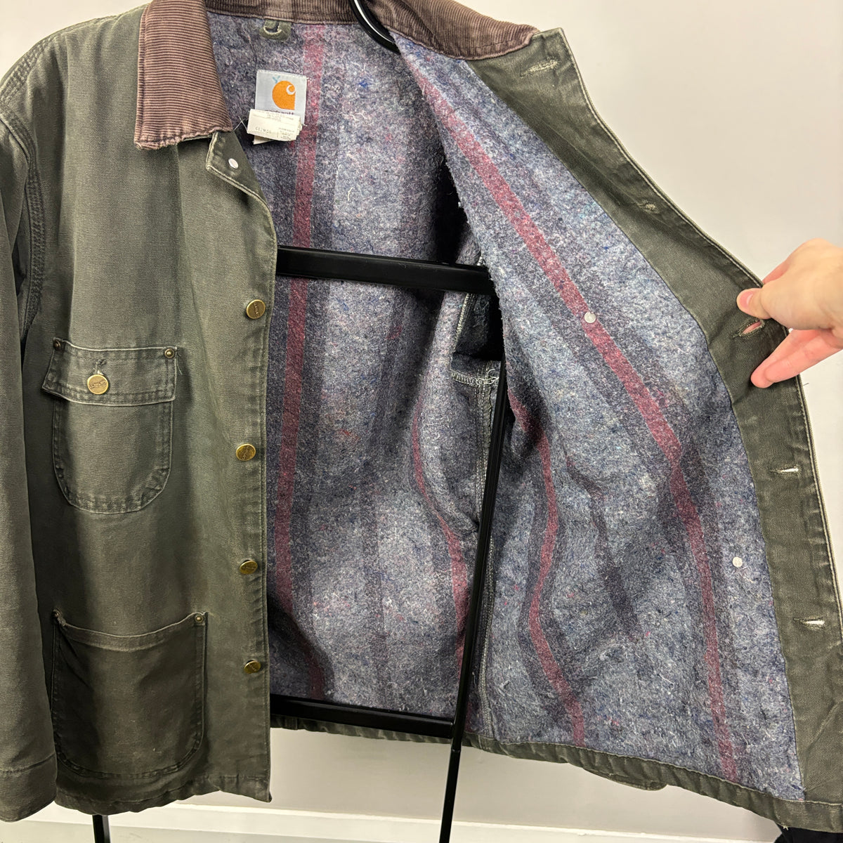 90s Carhartt Blanket Lined Chore Coat Jacket Green Medium