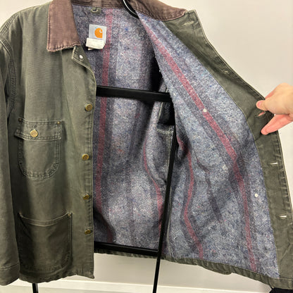 90s Carhartt Blanket Lined Chore Coat Jacket Green Medium