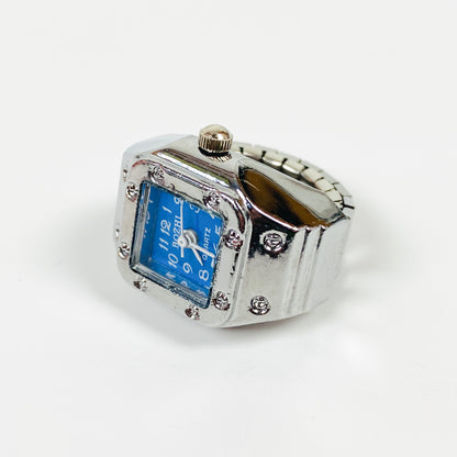 Retro Adjustable Watch Ring Silver Blue