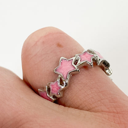 Vintage Retro Adjustable Star Ring Silver Pink