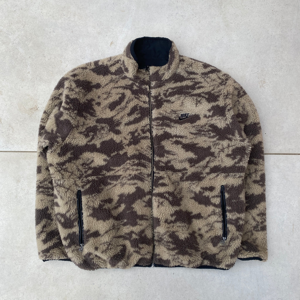 00s Nike Reversible Fleece Coat Jacket Brown Large