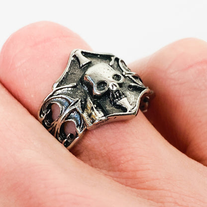 Retro Adjustable Antique Skull Ring Silver