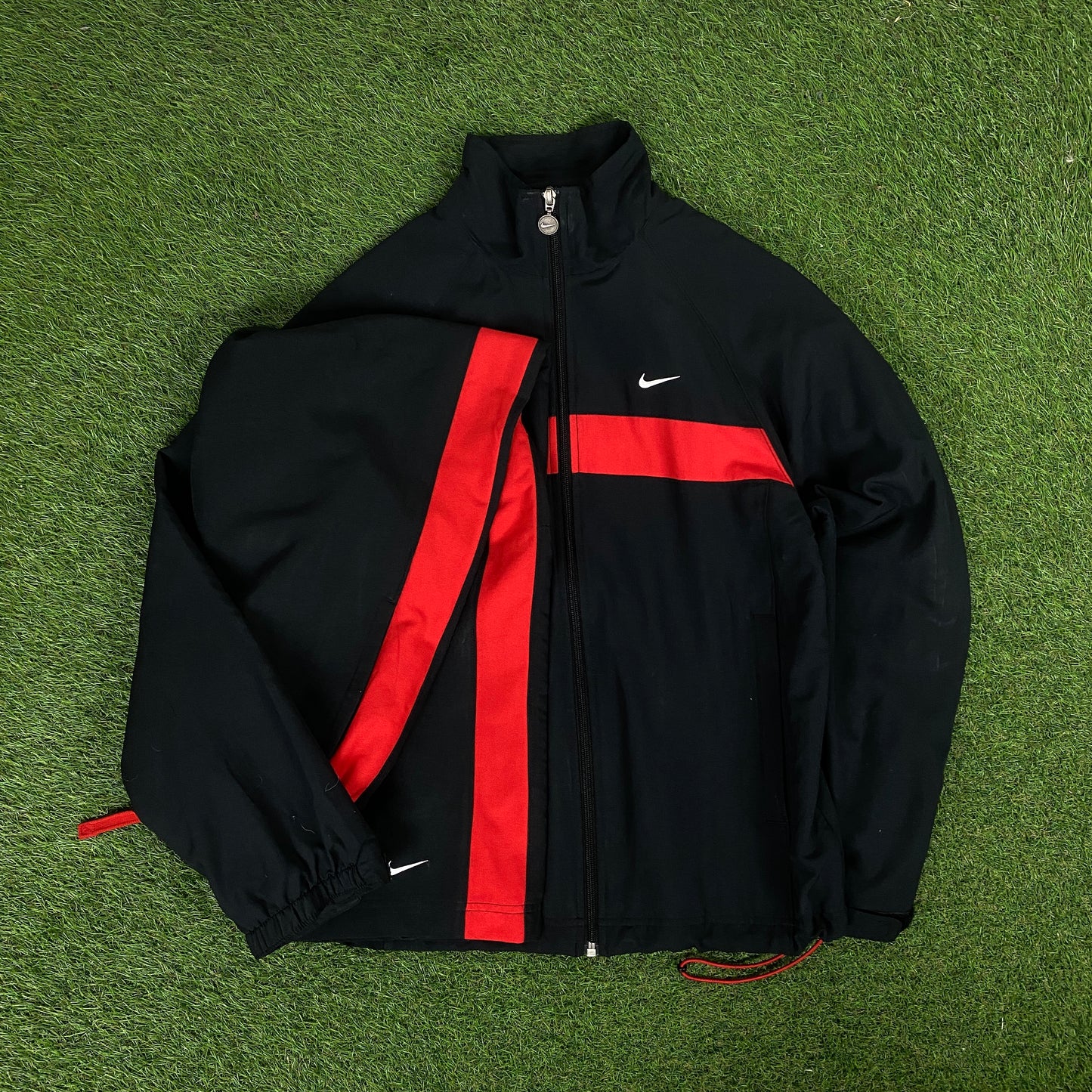 00s Nike Piping Windbreaker Jacket + Joggers Set Black Small