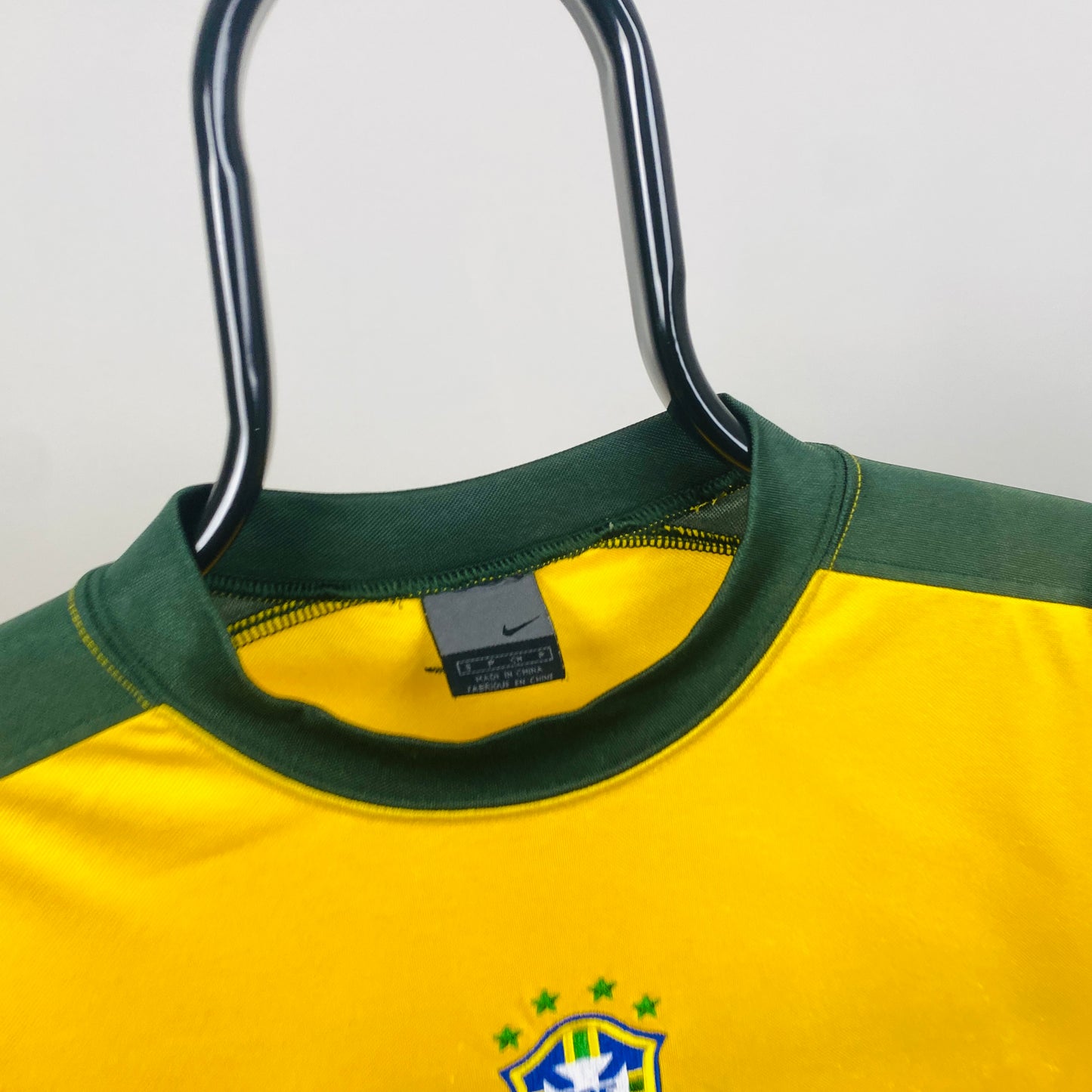 90s Nike Brazil Football Shirt T-Shirt Yellow Small
