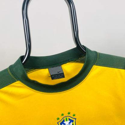 90s Nike Brazil Football Shirt T-Shirt Yellow Small