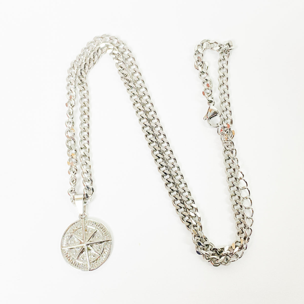 Compass Chain. Amazon Retro Compass Chain Link Necklace Chain Silver – Clout Closet