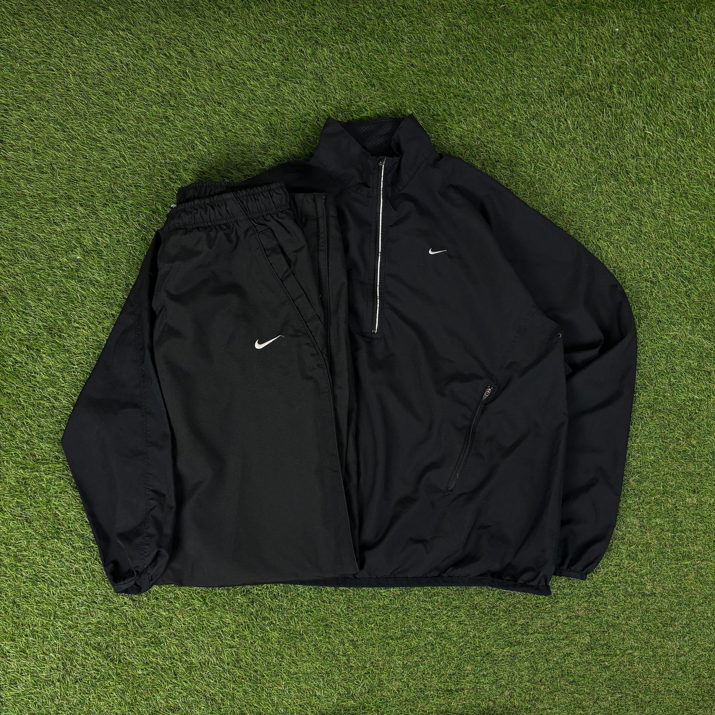00s Nike Reflective Windbreaker Jacket + Joggers Set Black Medium