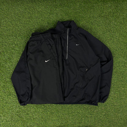 00s Nike Reflective Windbreaker Jacket + Joggers Set Black Medium