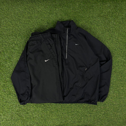 00s Nike Reflective Windbreaker Jacket + Joggers Set Black Medium