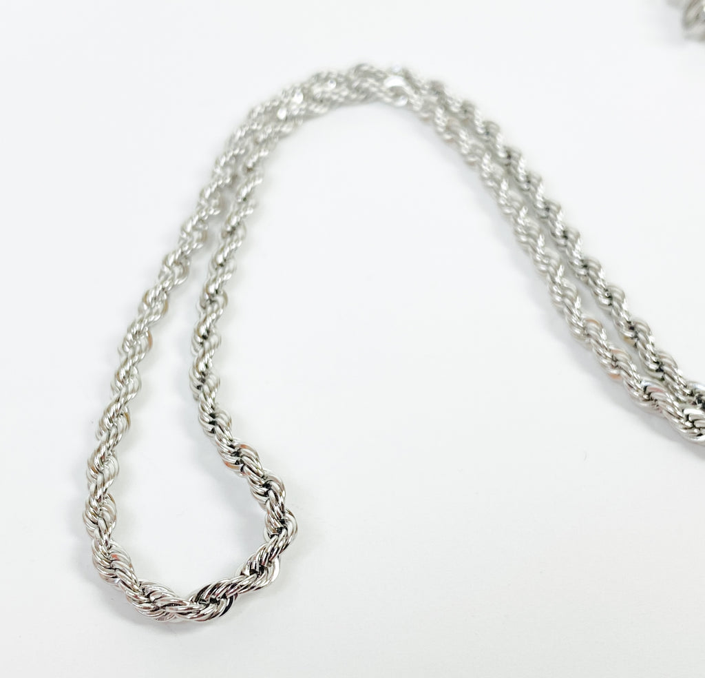 Retro Cube Link Necklace Chain Silver