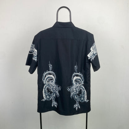 Retro Button Up Dragon Shirt T-Shirt Black Small